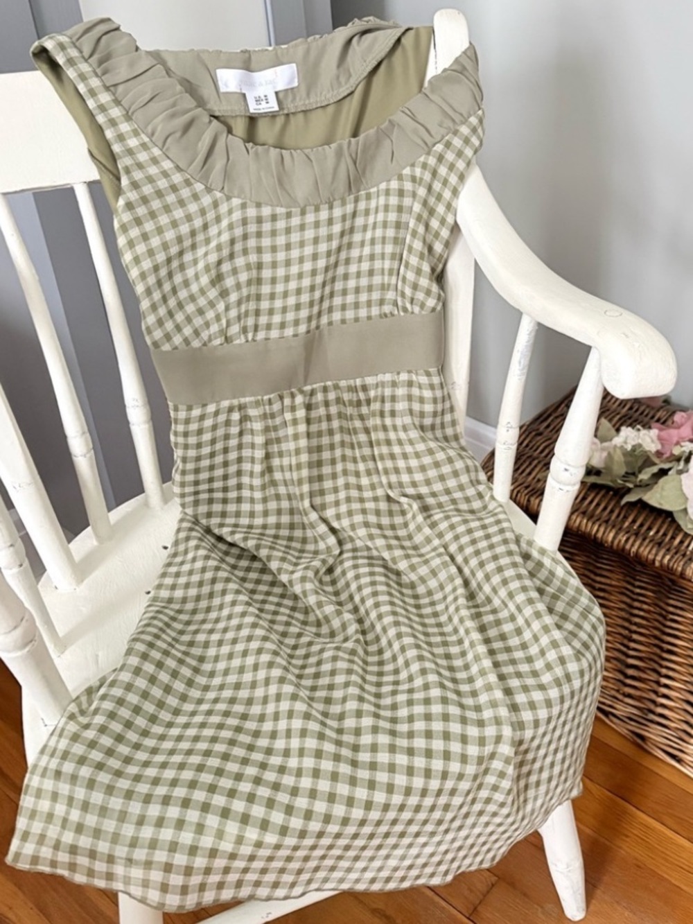 Mac & Jac Green Gingham Cottagecore Dress with Ribbon Tie Waist - Picture 5 of 13